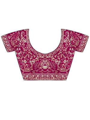 Pink embellished embroidered satin heavy work saree 5