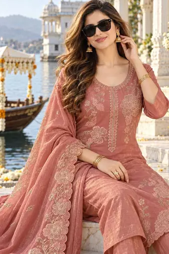 women ethnic motifs embroidered kurta with palazzos & with dupatta