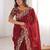Maroon embellished embroidered satin heavy work saree