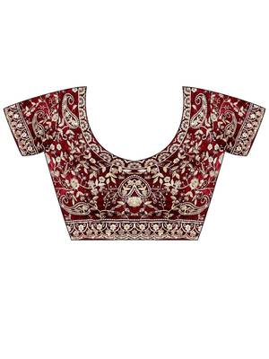 Maroon embellished embroidered satin heavy work saree 5