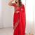 Red ethnic motifs embroidered satin heavy work saree