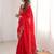 Red ethnic motifs embroidered satin heavy work saree