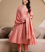 women ethnic motifs embroidered regular thread work  silk kurta with trousers & with dupatta