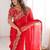 Red ethnic motifs embroidered satin heavy work saree