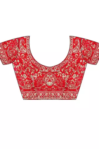 Red ethnic motifs embroidered satin heavy work saree