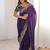 Purple ethnic motifs embroidered satin heavy work saree
