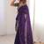 Purple ethnic motifs embroidered satin heavy work saree