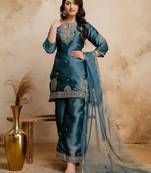 women embroidered regular kurta with palazzos & with dupatta