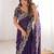Purple ethnic motifs embroidered satin heavy work saree