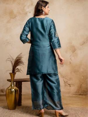 women embroidered regular kurta with palazzos & with dupatta 4