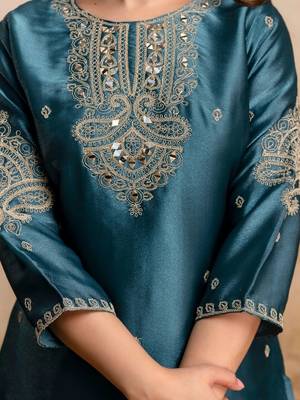 women embroidered regular kurta with palazzos & with dupatta 6