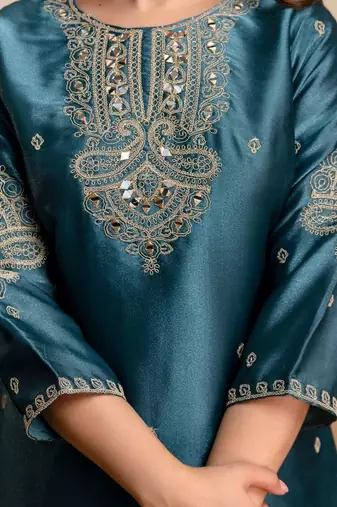 women embroidered regular kurta with palazzos & with dupatta