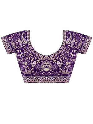 Purple ethnic motifs embroidered satin heavy work saree 5