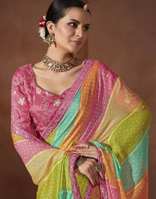 Green bandhani sequinned saree 1