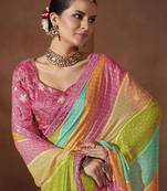 Green bandhani sequinned saree