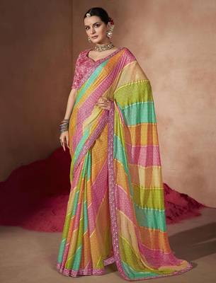 Green bandhani sequinned saree 2