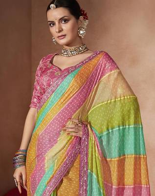 Green bandhani sequinned saree 3
