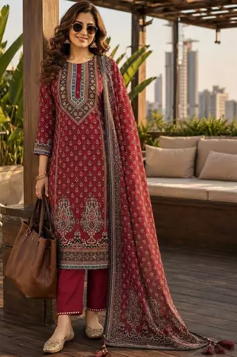women ethnic motifs printed regular  silk kurta & trousers with dupatta