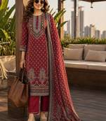 women ethnic motifs printed regular  silk kurta & trousers with dupatta