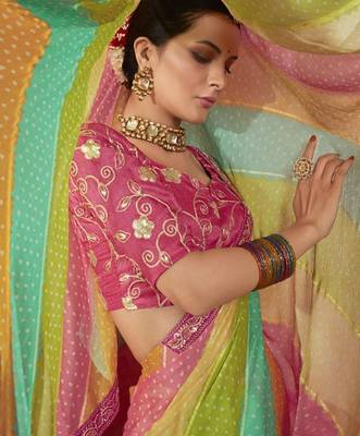 Green bandhani sequinned saree 4