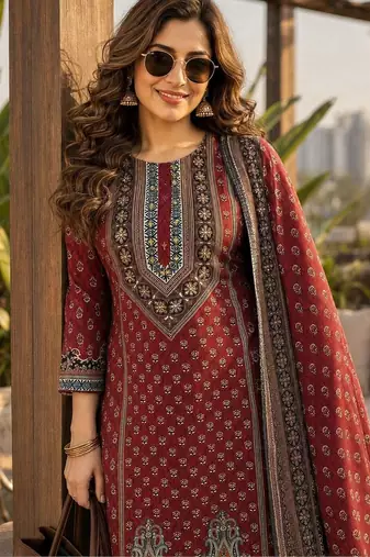 women ethnic motifs printed regular  silk kurta & trousers with dupatta
