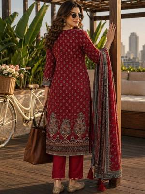women ethnic motifs printed regular  silk kurta & trousers with dupatta 4