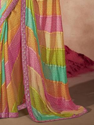 Green bandhani sequinned saree 5