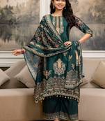 women ethnic motifs printed regular thread work kurta with palazzos & with dupatta