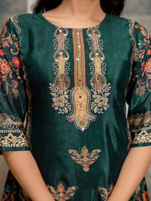 women ethnic motifs printed regular thread work kurta with palazzos & with dupatta 3