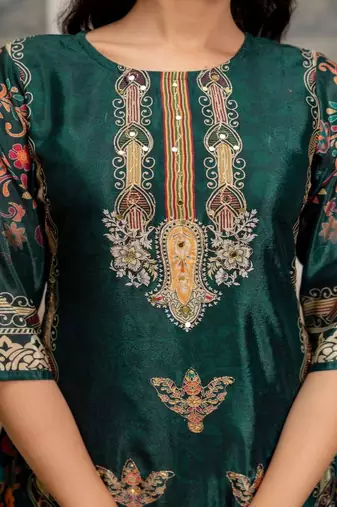 women ethnic motifs printed regular thread work kurta with palazzos & with dupatta