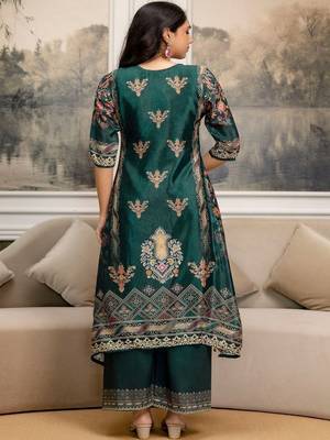 women ethnic motifs printed regular thread work kurta with palazzos & with dupatta 4