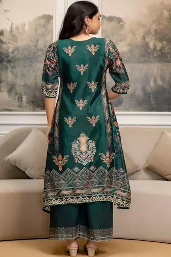 women ethnic motifs printed regular thread work kurta with palazzos & with dupatta