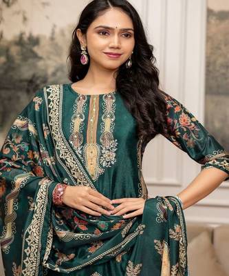 women ethnic motifs printed regular thread work kurta with palazzos & with dupatta 6