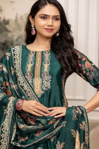 women ethnic motifs printed regular thread work kurta with palazzos & with dupatta