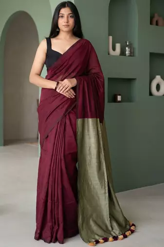 Maroon  cotton khadi saree