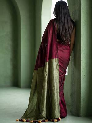 Maroon  cotton khadi saree 2