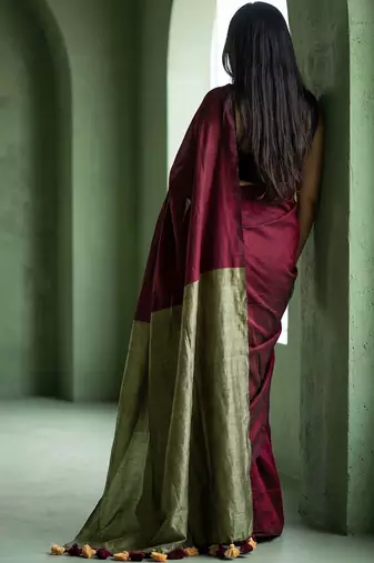 Maroon  cotton khadi saree