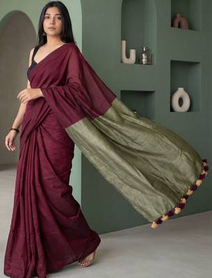 Maroon  cotton khadi saree 3