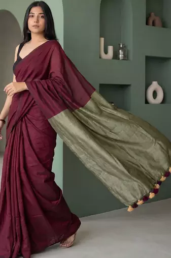 Maroon  cotton khadi saree