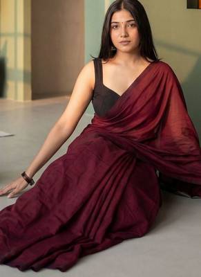 Maroon  cotton khadi saree 4
