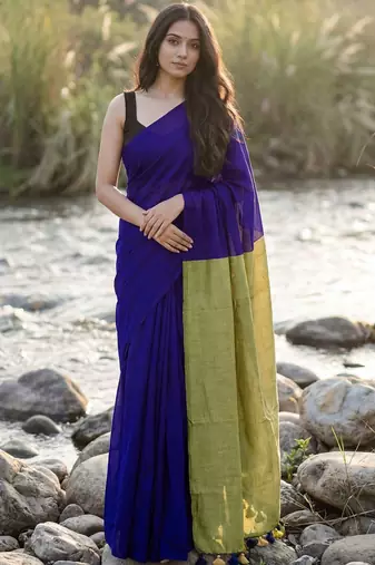 Navy blue  cotton khadi saree