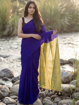Navy blue  cotton khadi saree 2