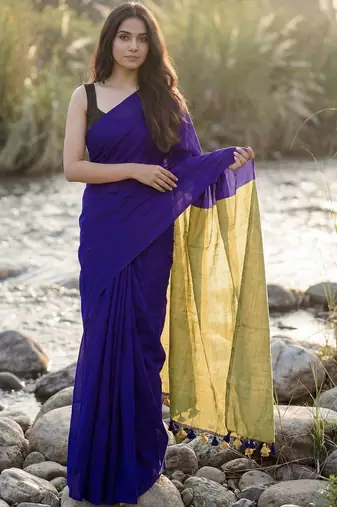 Navy blue  cotton khadi saree