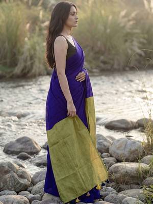 Navy blue  cotton khadi saree 3