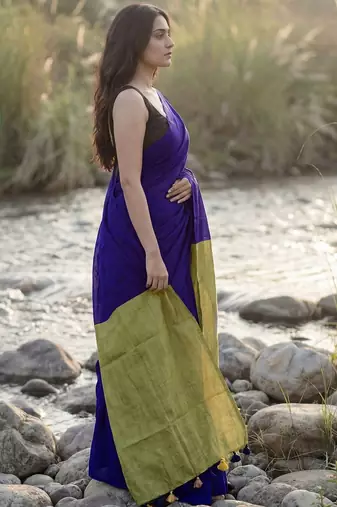 Navy blue  cotton khadi saree