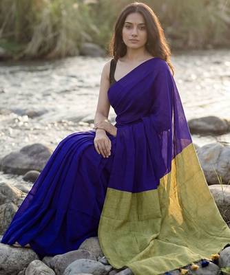 Navy blue  cotton khadi saree 5