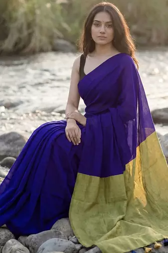 Navy blue  cotton khadi saree