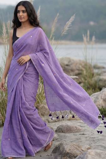 Lavender woven design sequinned  cotton khadi saree