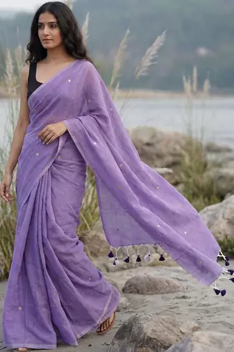 Lavender woven design sequinned  cotton khadi saree