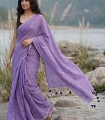 Lavender woven design sequinned  cotton khadi saree